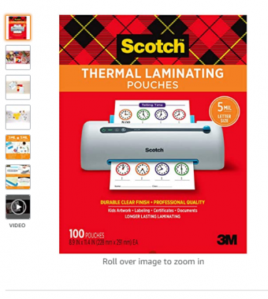 Scotch Thermal Laminating Pouches, 5 Mil Thick for Extra Protection, 100-Pack, 8.9 x 11.4 inches, Letter Size Sheets, Clear (TP5854-100)