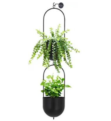 Set of 2 Metal Hanging Planters Flower Pots Matte Black Big Size Pots Mid Century Modern for Home Dector Indoor & Outdoor