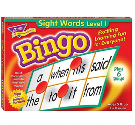 Sight Words Bingo - Language Building Skill Game for Home or Classroom (T6064), Build Vocabulary with 46 Most-Used Words, 3 - 36 players, Age 5 and up