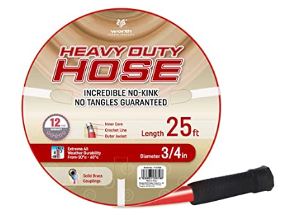 Solution4Patio Homes Garden Hose No Kink 3/4 in. x 25 ft. Red Water Hose, No Leaking, Heavy Duty, Brass Fittings 12 Year Warranty, No DOP, Environment