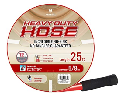 Solution4Patio Homes Garden Hose No Kink 5/8 in. x 25 ft. Red Water Hose, No Leaking, Heavy Duty, Brass Fittings 12 Year Warranty, No DOP, Environment