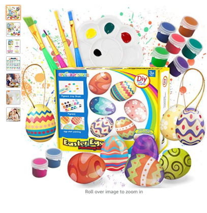 SpringFlower White Easter Eggs Painting Kit-24 Paintable Plastic Eggs with Doodle Kit for DIY Design-Hanging Plastic Eggs with Rope for Easter Decorat