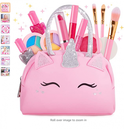 Sprinkles Toyz Kids Real Makeup Kit for Little Girls: with Pink Unicorn Make up Bag - Real, Non Toxic, Washable Make Up Toys - Gifts for Toddler Girl
