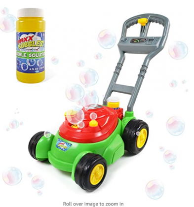 Sunny Days Entertainment Bubble-N-Go Deluxe Toy Bubble Lawn Mower with 4 oz Bubble Solution | No Batteries Required | Push Bubble Machine - Maxx Bubbl
