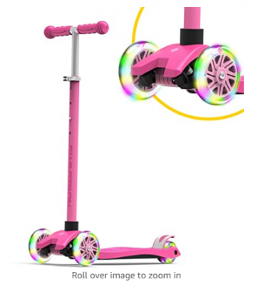 Swagtron K5 3-Wheel Kids Scooter with Light-Up Wheels | Quick Assembly | ASTM-Certified | Height-Adjustable for Boys or Girls Ages 3+