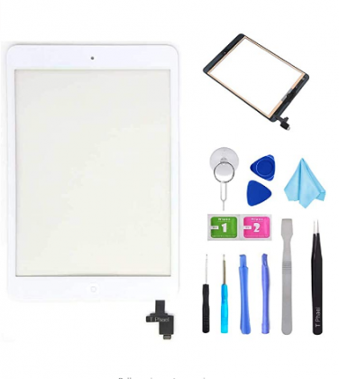 T Phael White Digitizer Repair Kit for iPad Mini 1&2 A1432 A1489 Touch Screen Digitizer Replacement with IC Chip + Home Button + Tools + Pre-Installed