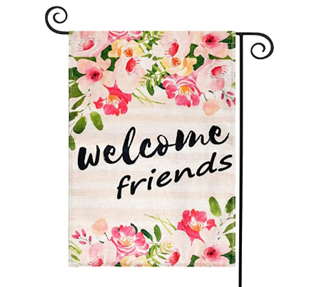 TGOOD Flower Welcome Friends Spring Garden Flag Decorations Outdoor Banner,12.5x18inch Double Sided Stripes Buffalo Check Plaid Durable Burlap Home De