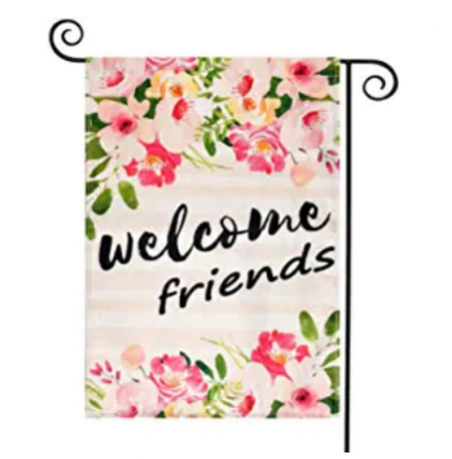 TGOOD Flower Welcome Friends Spring Garden Flag Decorations Outdoor Banner,12.5x18inch Double Sided Stripes Buffalo Check Plaid Durable Burlap Home De