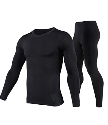 Thermal Underwear Men Ultra-Soft Long Johns Set with Fleece Lined Base Layer Winter Skiing Warm Top & Bottom Black