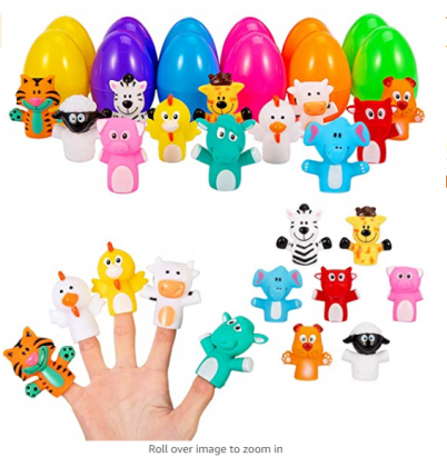 ThinkMax 12pcs Easter Eggs Prefilled with Animal Finger Puppets for Easter Party Favor, Easter Eggs Hunt, Easter Basket Stuffers, Classroom Prize Supp
