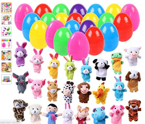 ThinkMax 24pcs Easter Eggs Filled with Finger Puppets for Easter Basket Stuffers, Easter Eggs Hunt, Easter Party Favor, Easter Gift for Kids