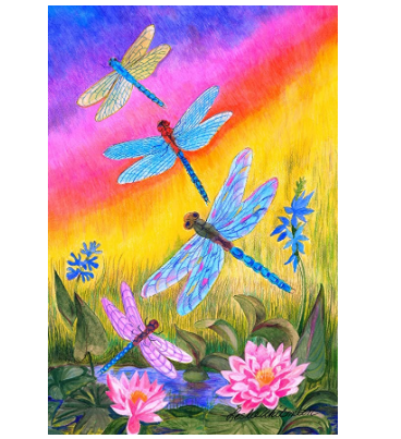 Toland Home Garden Dusk Dragonflies 12.5 x 18 Inch Decorative Colorful Spring Summer Dragonfly Flower Garden Flag