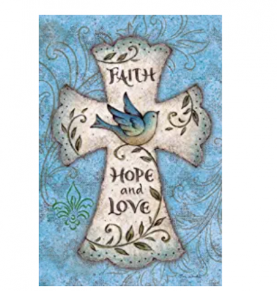 Toland Home Garden Hope and Love 12.5 x 18 Inch Decorative Blue Bird Religious Cross Easter Faith Garden Flag