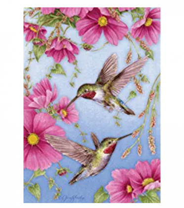 Toland Home Garden Hummingbirds With Pink 12.5 x 18 Inch Decorative Spring Summer Bird Flower Garden Flag