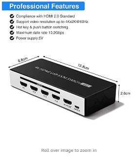 TOMLOV KVM Switch HDMI 4K 4 Port UHD,with 4 USB 2.0 Hub, Share 4 Computers with one Keyboard Mouse and one HD Monitor, with Desktop Button Switch, No