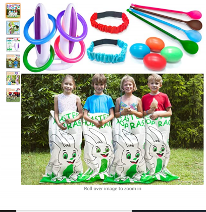 TURNMEON 11 Pack Easter Outdoor Party Games for Family, 4 Bunny Potato Sack Race Bags, 4 Egg and Spoon Race Game,2 Legged Relay Race Bands,1 Bunny Ear