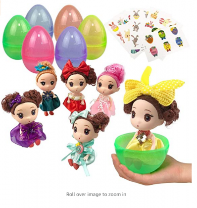 UNGLINGA Jumbo Easter Eggs Basket Stuffers with Fashion Beauty Doll Baby Girls Decorations and Stickers for Girls Toddler Kids Gift Prefilled Surprise