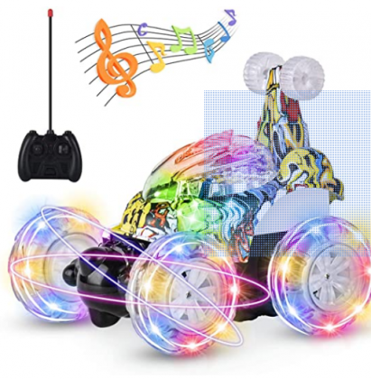 UTTORA Remote Control Car, RC Stunt Car Invincible Tornado Twister Remote Control Rechargeable Vehicle with Colorful Lights & Music Switch for Kids (C