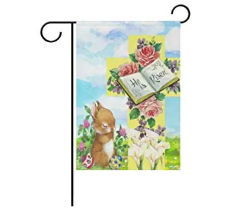 Wamika Happy Easter Cute Bunny Lily Flowers Garden Flag 28 x 40 Double Sided Flags Easter Eggs Flowers Welcome Spring Summer Yard Outdoor House Flag B