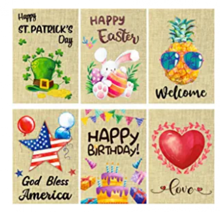 WATINC 6Pcs Watercolor Seasonal Garden Flags for Holiday Decorations Valentine's Day St. Patrick's Easter Independence Day Double Sided Burlap Seasona