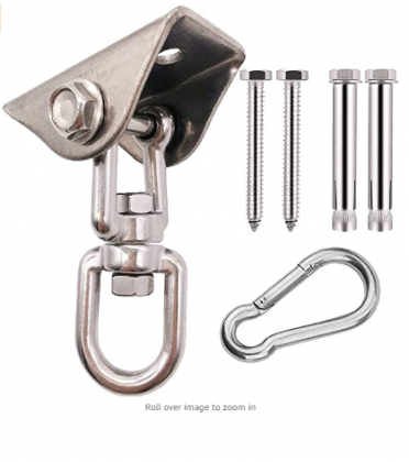 Xavnia Heavy Duty Swing Hangers Suspension Hooks Stainless Steel 360° Rotation with Hanging Snap Hooks Screws Bolts for Concrete Wooden Sets Playgroun