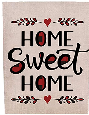 Zotemo Home Sweet Home Burlap Garden Flag with Red Heart and Leaves Signs, Rustic Double Sided Quote Vertical Flag for Yard Decorations (12.5 Inch x 1