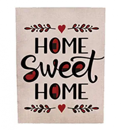 Zotemo Home Sweet Home Burlap Garden Flag with Red Heart and Leaves Signs, Rustic Double Sided Quote Vertical Flag for Yard Decorations (12.5 Inch x 1