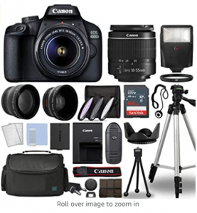 Canon EOS 4000D / Rebel T100 Digital SLR Camera Body w/Canon EF-S 18-55mm f/3.5-5.6 Lens 3 Lens DSLR
