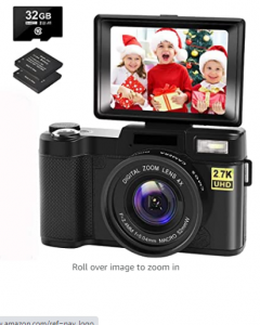 Digital Camera Vlogging Camera with YouTube 30MP Full HD 2.7K Vlog Camera with Flip Screen 180° Rot