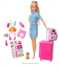​Barbie Travel Doll, Blonde, with Puppy, Opening Suitcase, Stickers and 10+ Accessories, for 3 to 