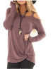 AELSON Women's Cold Shoulder Long Sleeve Shirts Front Twist Knot Casual Tunic Tops