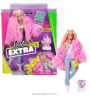 Barbie Extra Doll #3 in Pink Fluffy Coat with Pet Unicorn-Pig, Extra-Long Crimped Hair, Including Ca