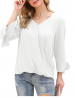 LILBETTER Womens Loose Casual Tie Sleeve V Neck Chiffon Blouses Tops Shirts