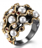 Retro Inlaid Pearl Ring Women Fashion Personality Geometric Ring Ring Temperament Flash Diamond
