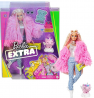 Roll over image to zoom in Barbie Extra Doll #3 in Pink Fluffy Coat with Pet Unicorn-Pig, Extra-Long