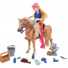 Sunny Days Entertainment Palomino Horse with Rider - Playset with 14 Realistic Grooming Accessories 