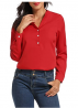 Women's Long Sleeve Blouse Casual V Neck Solid Popover Shirt Work Top