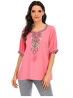 Women's Summer Casual Embroidered Blouse Notch Round -Neck Tassel Short Sleeve Tops Plus Size XXL
