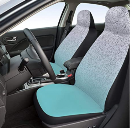 2 PCS Front Seat Covers,Modern Faux Silver Glitter Teal Ombre Ocean Blue Printed Vehicle Seat Protector Car Mat Covers, Fit Most Cars, SUV, Van, Sedan
