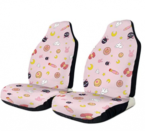 2 PCS Sailor Moon Car Seat Covers Women Car Front Seat Protectors Car Accessories Full Set Bucket Cover Universal Fit for Car Auto Truck Van SUV Sedan