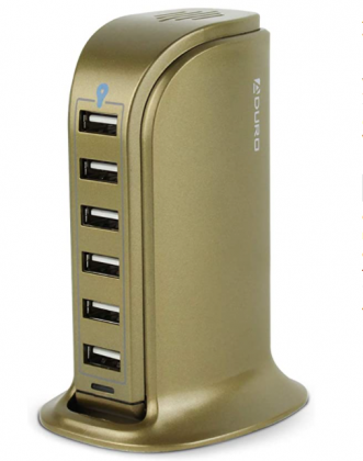 Aduro 40W 6-Port USB Desktop Charging Station Hub Wall Charger for iPhone iPad Tablets Smartphones with Smart Flow (Gold)