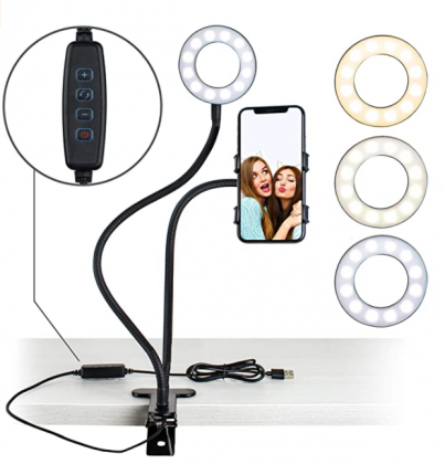 Aduro U-Stream Selfie Ring Light with 24” Gooseneck Stand & Cell Phone Holder, Social Media Influencer Live-Streaming Phone Mount and Light Kit (Black