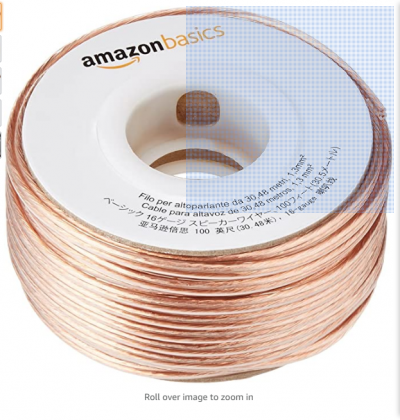 Amazon Basics 100ft 16-Gauge Audio Stereo Speaker Wire Cable, 100 Feet