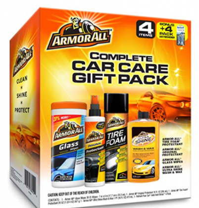 Armor All Car Wash and Cleaner Kit (4 Items) - 2pc Glass Wipes & Protectant with Wax & Wash Concentrate and Tire Shine Foam, 13703C
