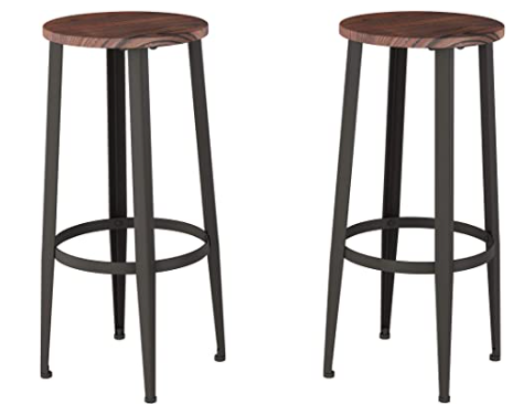 Bar Height Stools-Backless Seating for Kitchen or Dining Room-Metal Base, Wood Seat- Modern Farmhouse Accent Furniture by Lavish Home (Set of 2)
