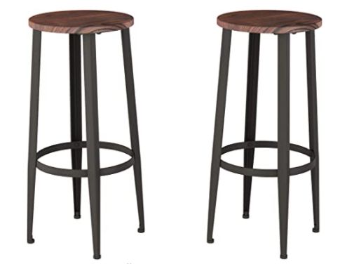 Bar Height Stools-Backless Seating for Kitchen or Dining Room-Metal Base, Wood Seat- Modern Farmhouse Accent Furniture by Lavish Home (Set of 2)