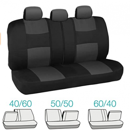 BDK PolyPro Car Seat Covers, Full Set in Charcoal on Black – Front and Rear Split Bench Protection, Easy to Install, Universal Fit for Auto Truck Van