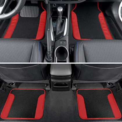 BDK Red Carpet Car Floor Mats – Two-Tone Faux Leather Automotive Floor Mats, Included Anti-Slip Features and Built-in Heel Pad, Stylish Floor Mats for