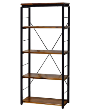 Benjara Industrial Bookshelf with 4 Shelves and Open Metal Frame, Brown and Black