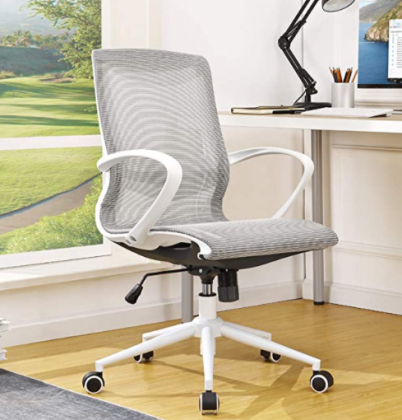 BERLMAN Ergonomic Hollow Out Design Mid Back Mesh Office Chair Desk Chair Computer Chair (White-Grey)